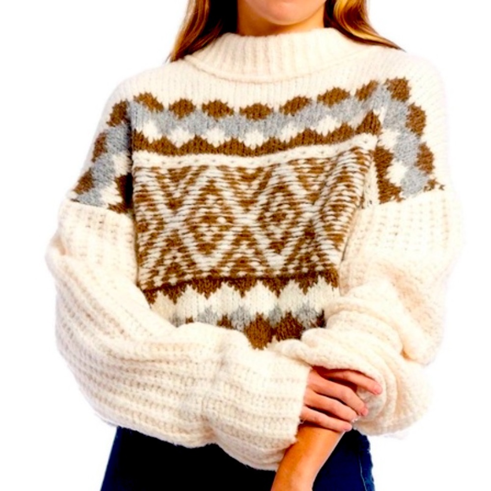 Free People Alpine Pullover Snowy Forest Sweater Large